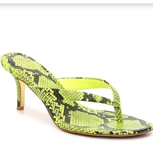 Jennifer Lopez Neon Yellow Snakeskin Kitten Heel Thong Sandals